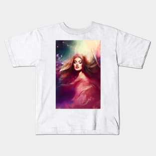 Beautiful Woman in Warm Abstract Color Swirl Kids T-Shirt